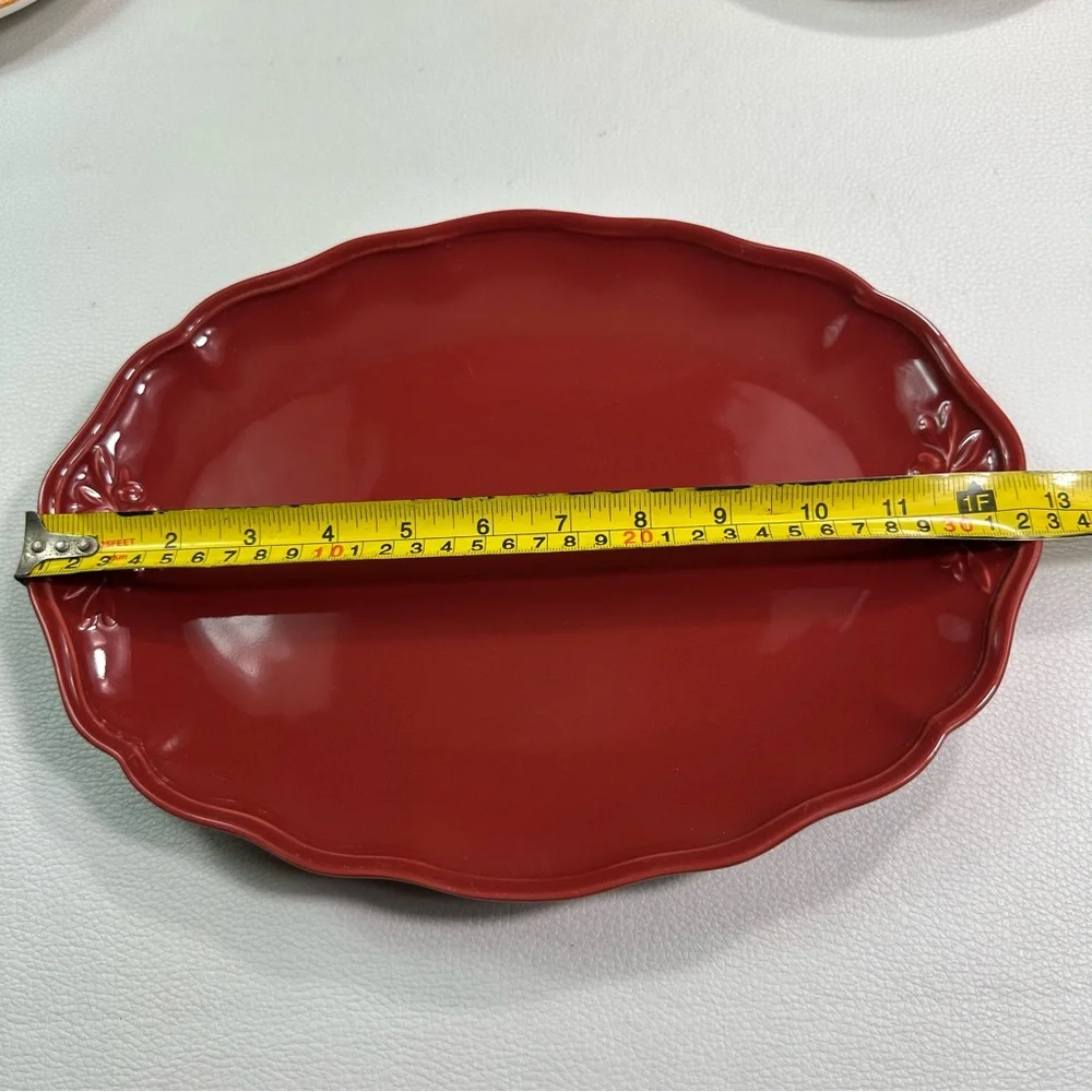 Sur La Table Oval Serving platter 12.5”x9.5” Burgundy Rustic Autumn Oven Safe